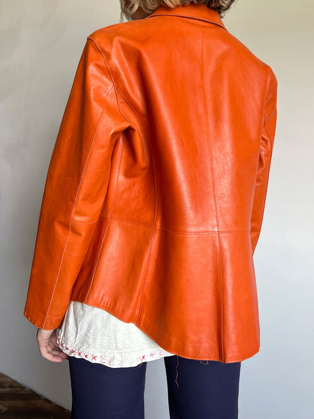 Vintage 1990's Anne Klein Orange Leather Jacket