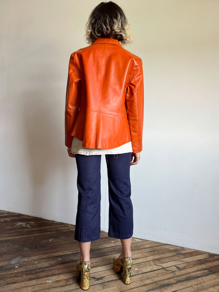 Vintage 1990's Anne Klein Orange Leather Jacket