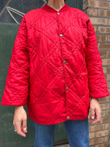 Vintage 1970's Red Nylon Quilted Coat