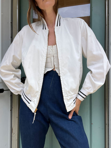 Vintage 1950's White Cotton Bomber Jacket
