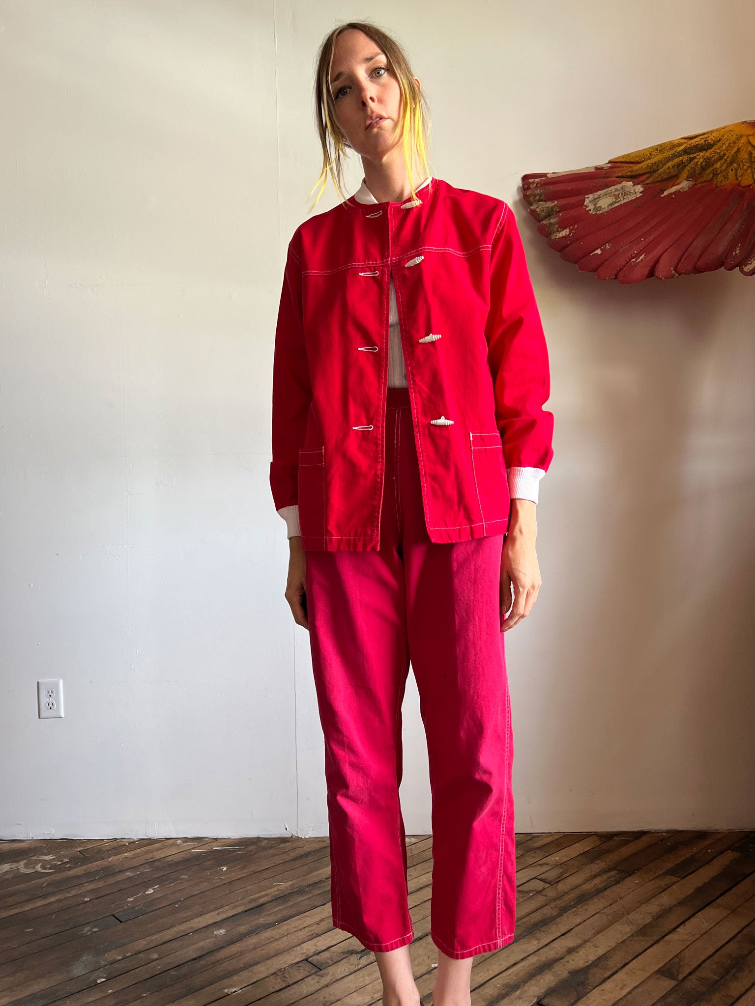 Vintage 1940's 1950's Red and White Cotton Jacket