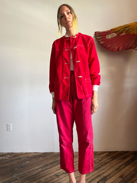 Vintage 1940's 1950's Red and White Cotton Jacket