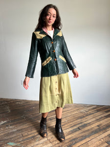 Vintage 1960's 1970's Green Leather Jacket, Western