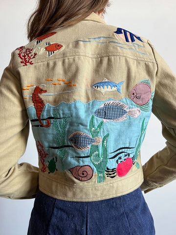 Vintage 1970's Fish Applique Cropped Jacket, Women's 70's