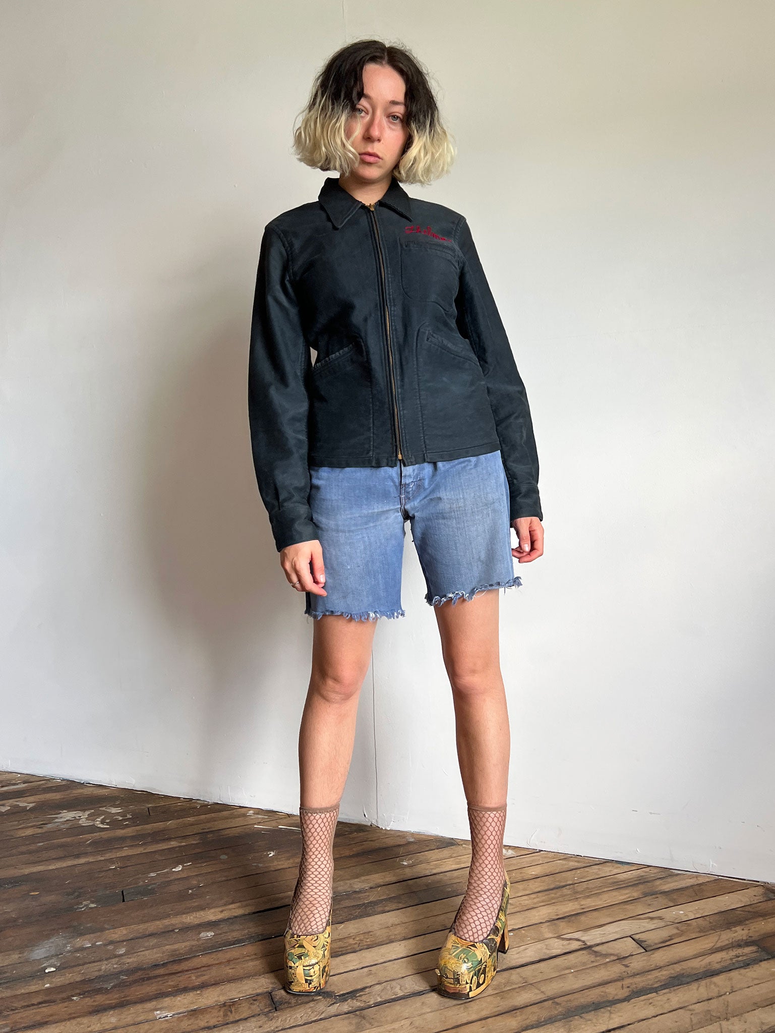 Vintage 1950's Women's Moleskin Jacket, Chain Stitch, Thelma