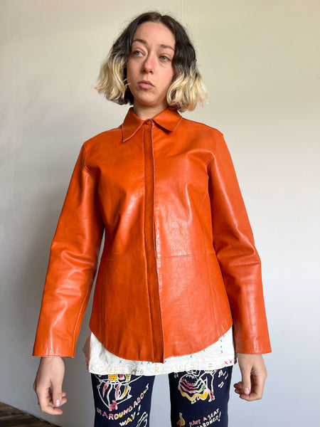 Vintage 1990's Anne Klein Orange Leather Jacket