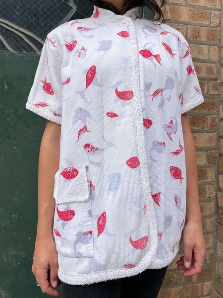 Vintage 1940's Terry Cloth Reversible Novelty Print Beach Jacket