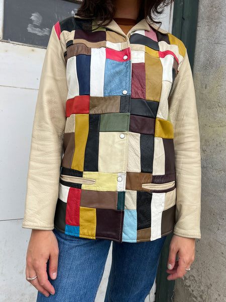 Vintage 1940's - 1950's Patchwork Leather Ranch Wear Pearl Snap Jacket