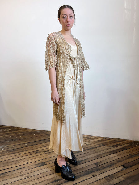 Antique Cream Crocheted Long Top
