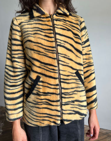 Vintage 1950's 1960's Faux Fur Tiger Zip Up Jacket