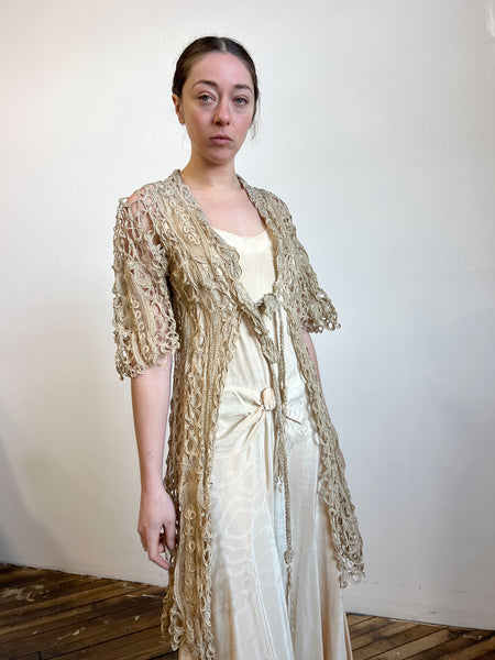 Antique Cream Crocheted Long Top