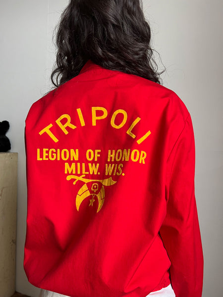 Vintage 1960's Tripoli Red Zip Up Jacket, 60's Shriner Jacket, Unisex