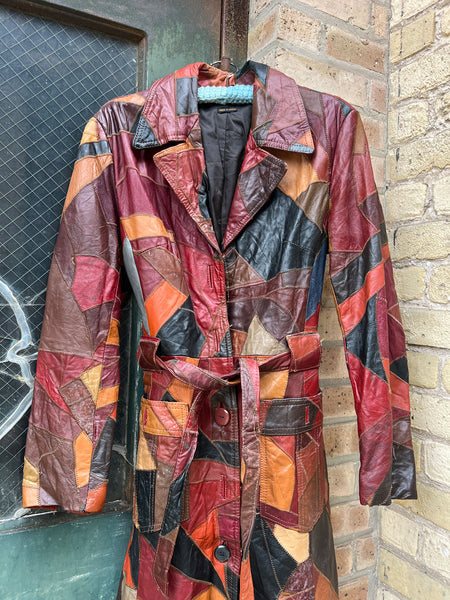 Vintage 1970's Long Patchwork Leather Trench Coat