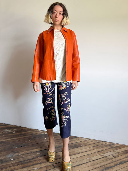 Vintage 1990's Anne Klein Orange Leather Jacket