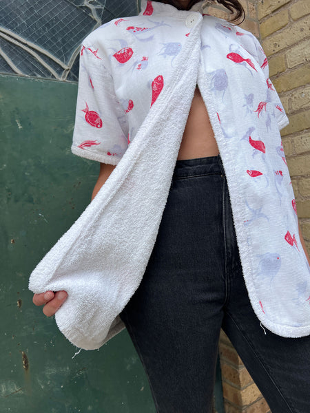 Vintage 1940's Terry Cloth Reversible Novelty Print Beach Jacket