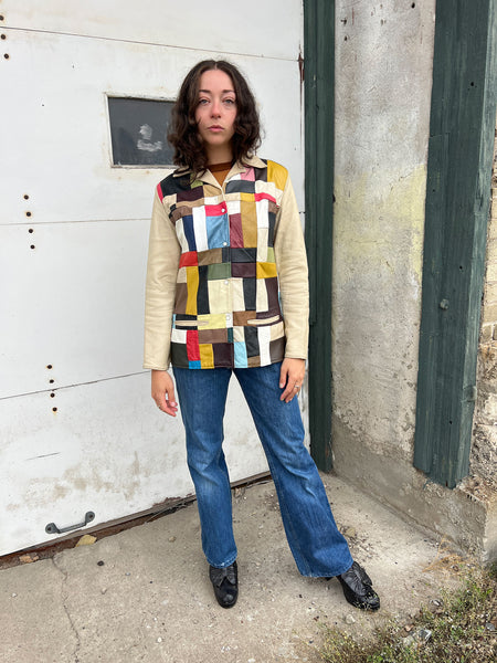 Vintage 1940's - 1950's Patchwork Leather Ranch Wear Pearl Snap Jacket
