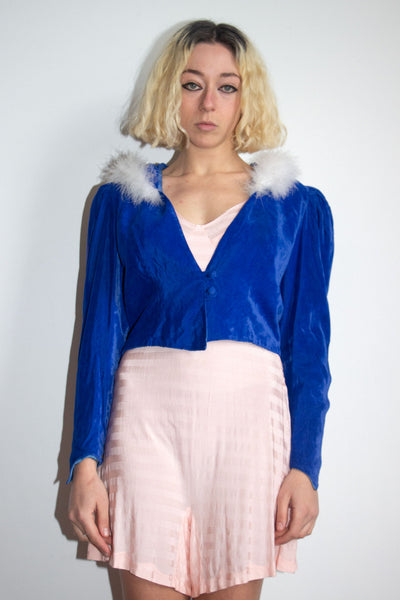 Vintage 1970's Blue Velvet Hooded Jacket