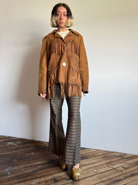 Vintage 1970's Pioneer Wear Suede Leather Fringe Jacket
