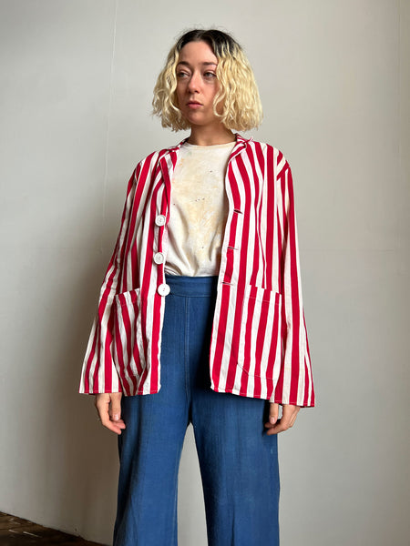 Vintage 1940's Red and White Striped Cotton Jacket