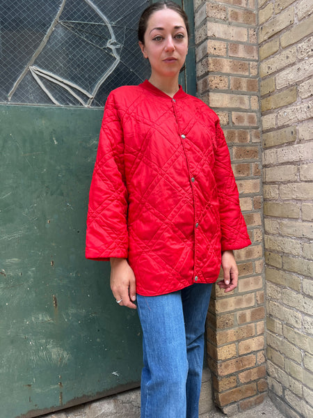 Vintage 1970's Red Nylon Quilted Coat