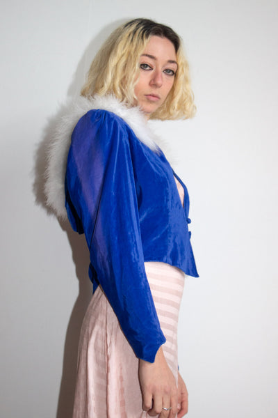 Vintage 1970's Blue Velvet Hooded Jacket