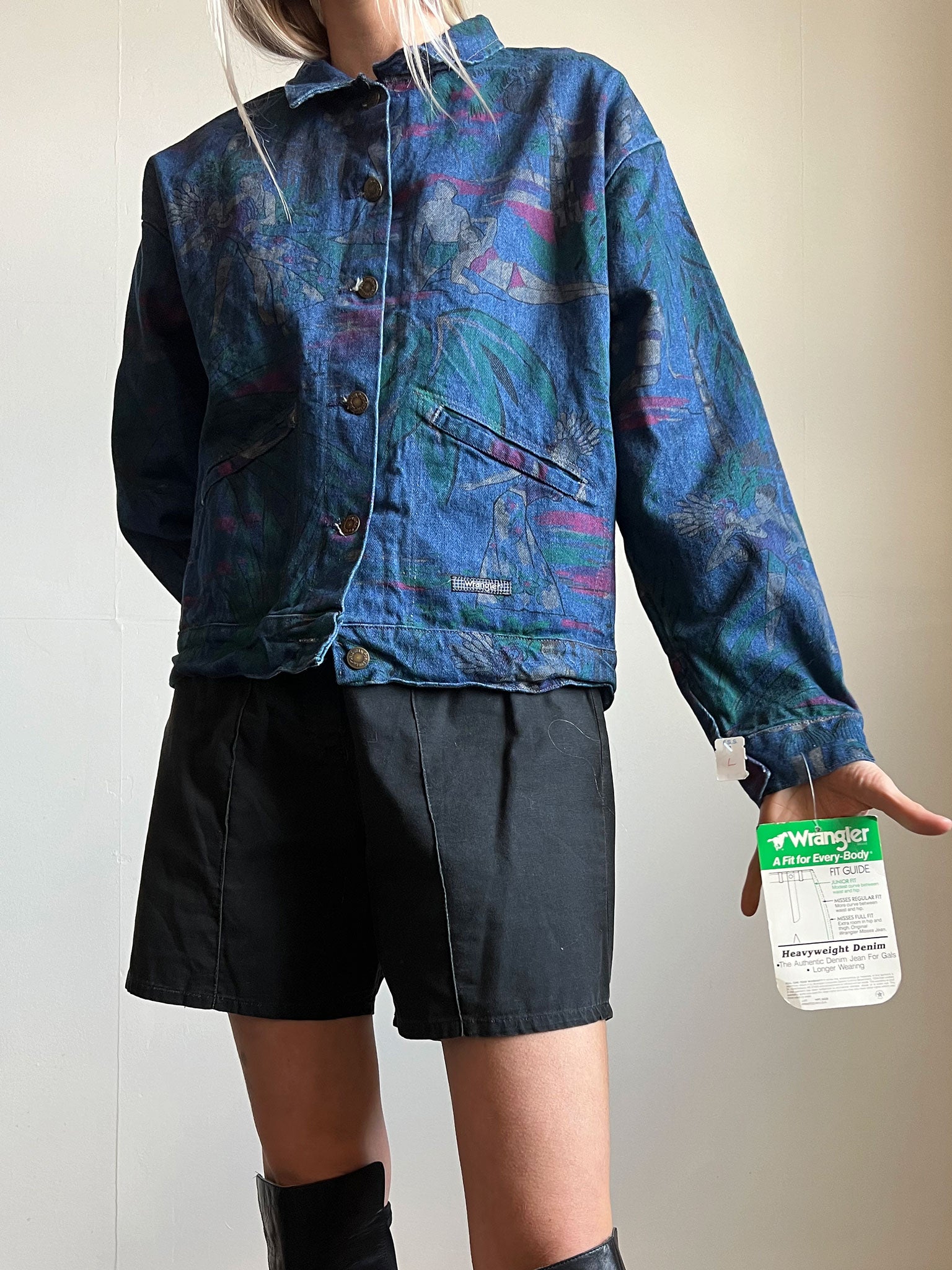 Vintage 1980's - 1990's Dead Stock Wrangler Denim Jacket with Beach Print, NOS