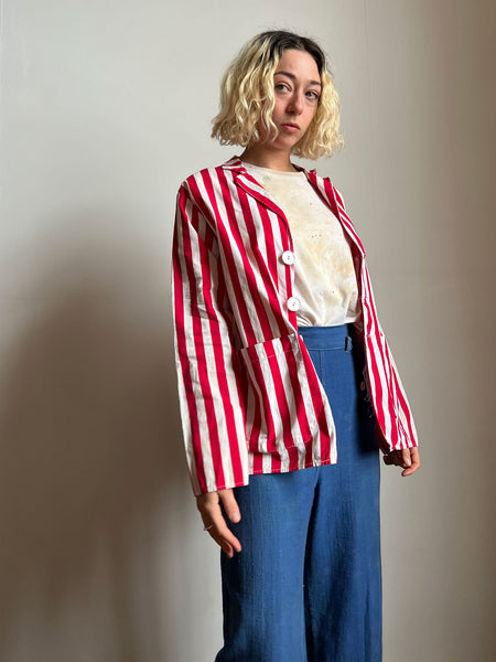 Vintage 1940's Red and White Striped Cotton Jacket