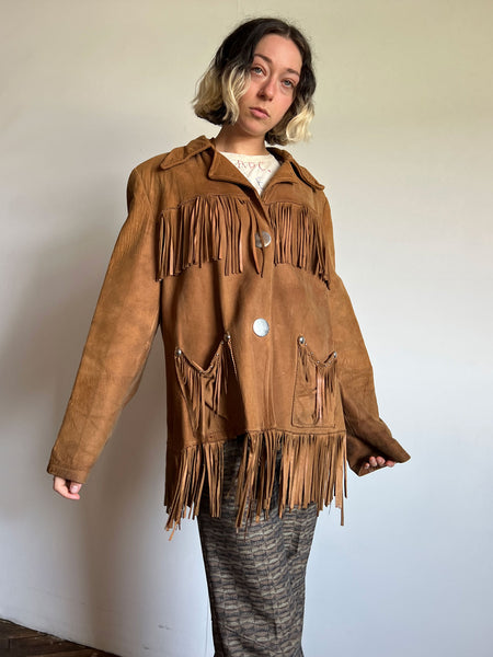 Vintage 1970's Pioneer Wear Suede Leather Fringe Jacket