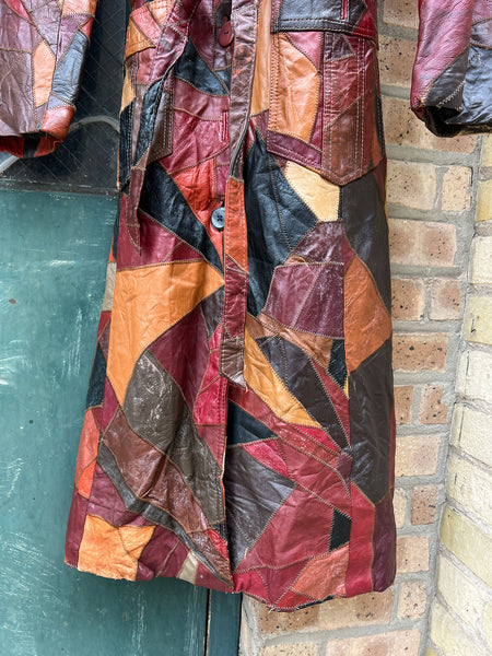 Vintage 1970's Long Patchwork Leather Trench Coat
