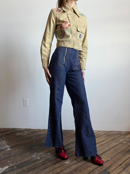 Vintage 1970's Fish Applique Cropped Jacket, Women's 70's