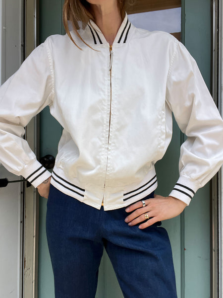 Vintage 1950's White Cotton Bomber Jacket
