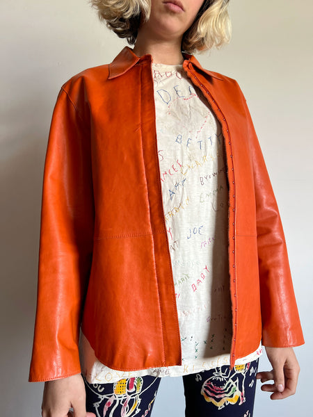 Vintage 1990's Anne Klein Orange Leather Jacket