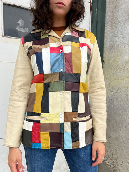 Vintage 1940's - 1950's Patchwork Leather Ranch Wear Pearl Snap Jacket