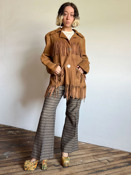 Vintage 1970's Pioneer Wear Suede Leather Fringe Jacket