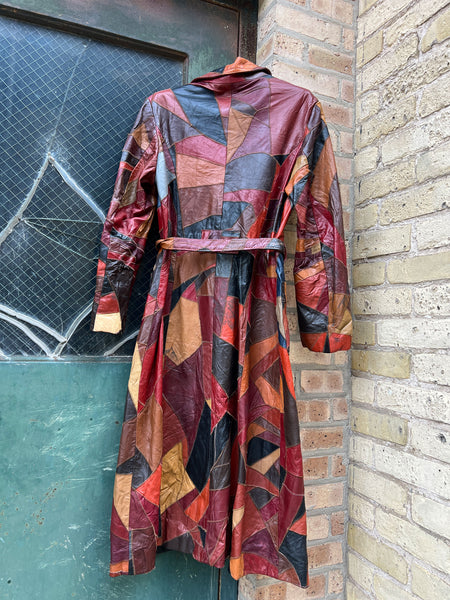 Vintage 1970's Long Patchwork Leather Trench Coat