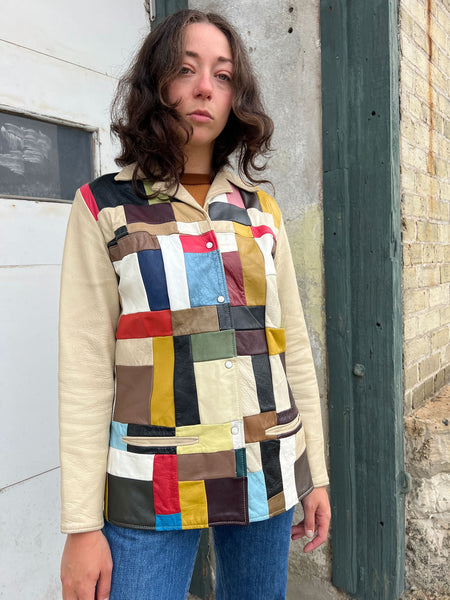 Vintage 1940's - 1950's Patchwork Leather Ranch Wear Pearl Snap Jacket