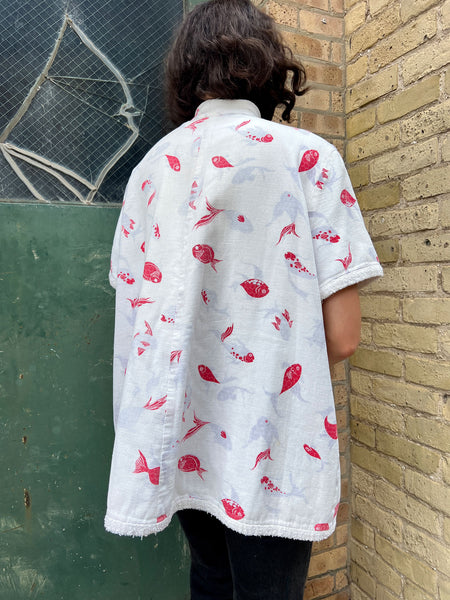 Vintage 1940's Terry Cloth Reversible Novelty Print Beach Jacket