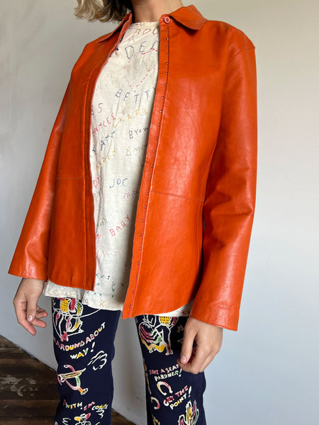 Vintage 1990's Anne Klein Orange Leather Jacket