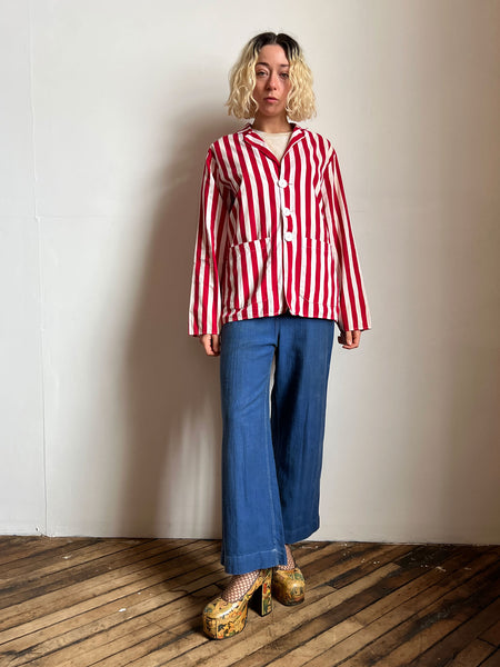 Vintage 1940's Red and White Striped Cotton Jacket