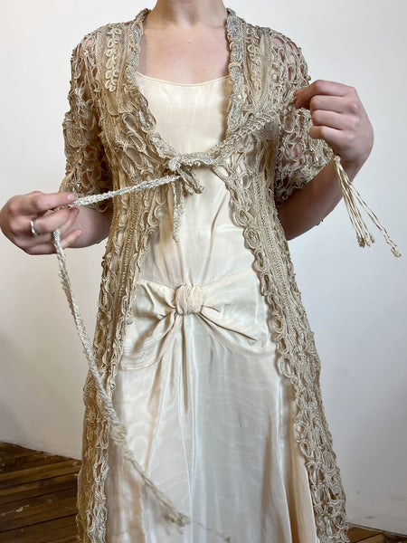 Antique Cream Crocheted Long Top
