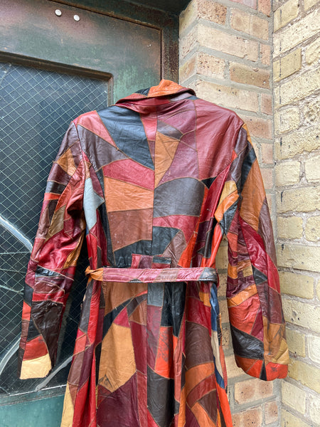 Vintage 1970's Long Patchwork Leather Trench Coat