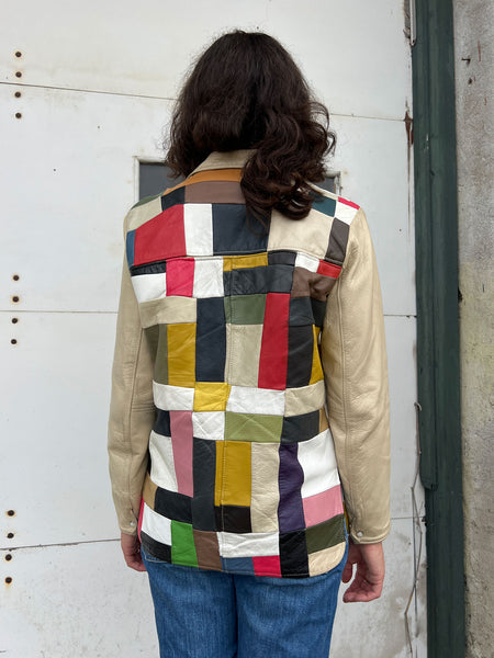 Vintage 1940's - 1950's Patchwork Leather Ranch Wear Pearl Snap Jacket