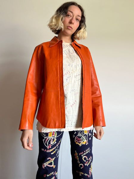 Vintage 1990's Anne Klein Orange Leather Jacket