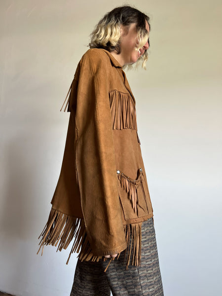 Vintage 1970's Pioneer Wear Suede Leather Fringe Jacket