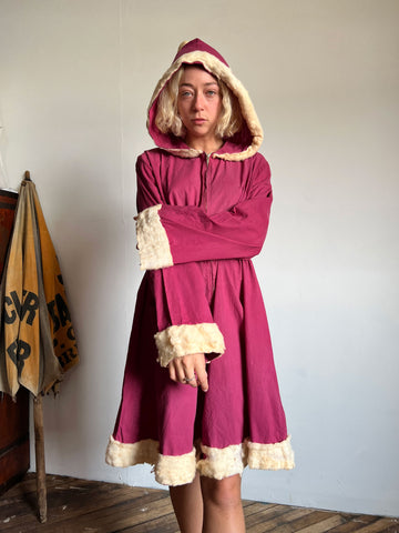 Vintage 1930's Purple Zip Up Dress / Jacket with Pointy Hood