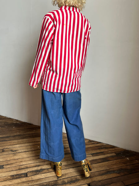 Vintage 1940's Red and White Striped Cotton Jacket