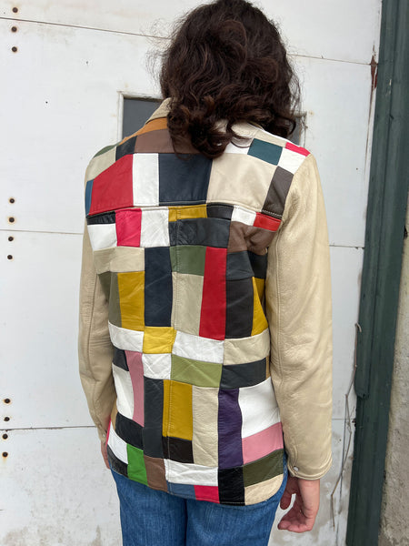 Vintage 1940's - 1950's Patchwork Leather Ranch Wear Pearl Snap Jacket