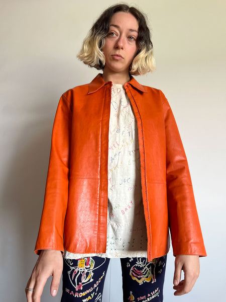 Vintage 1990's Anne Klein Orange Leather Jacket