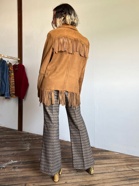 Vintage 1970's Pioneer Wear Suede Leather Fringe Jacket