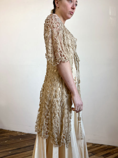 Antique Cream Crocheted Long Top